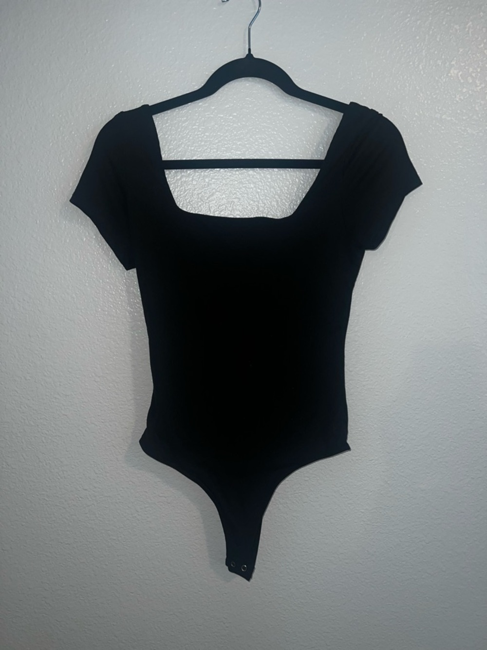Black Square Neck Short Sleeve Ribbed Bodysuit